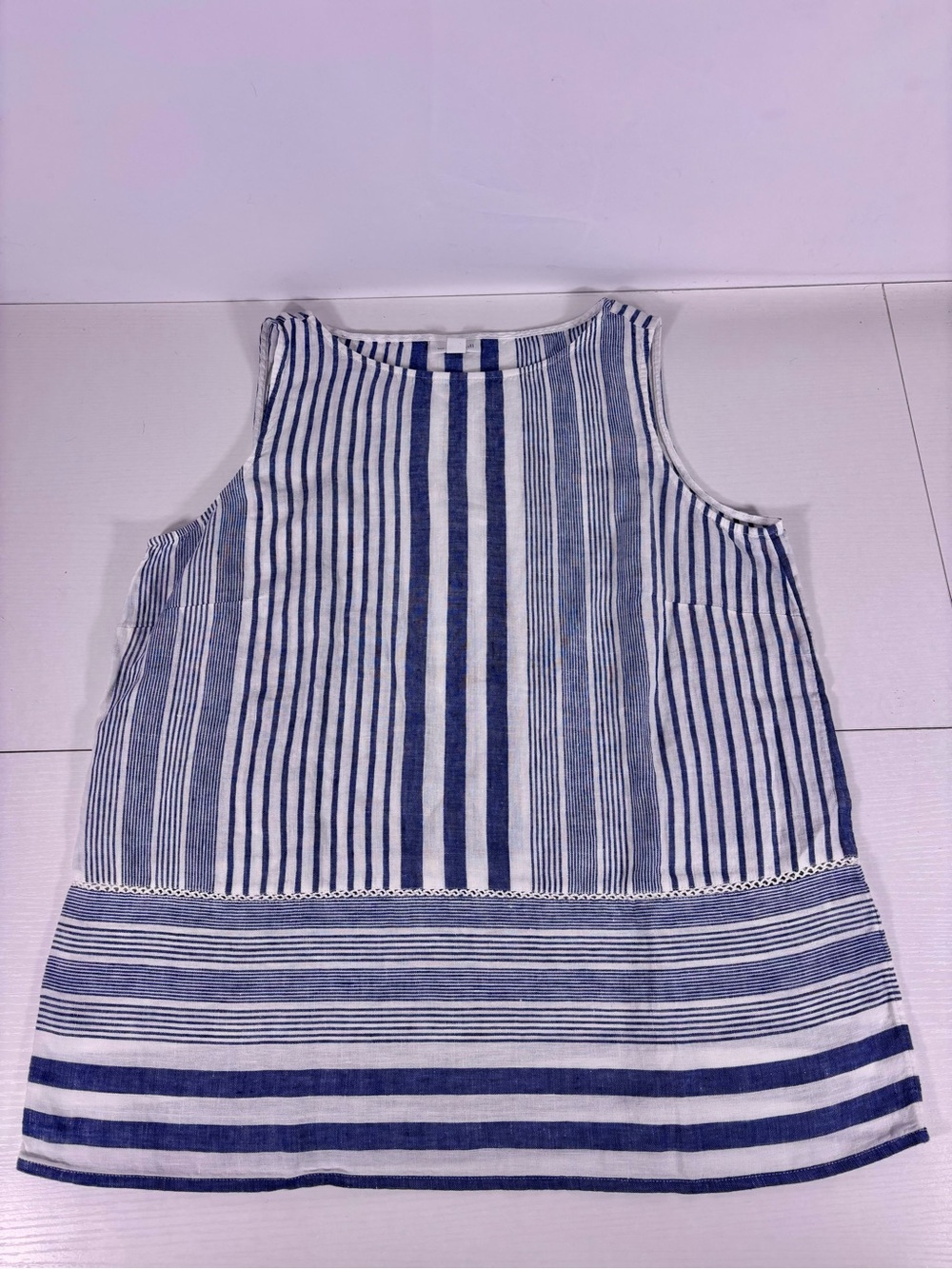 J.Jill Love Linen Blue White Striped 100% Linen Sleeveless Tank Top Medium